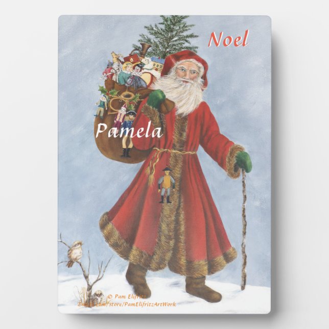 Plaque Photo Père Noël, Canne et cadeaux dans la neige (Devant)
