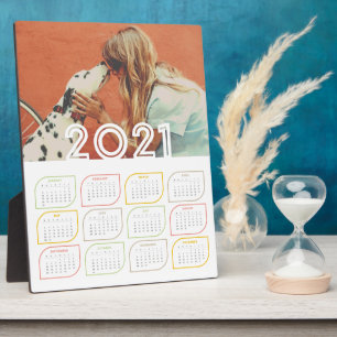 Plaque Photo Personalised 2021 Desktop Calendar Modern Leaf