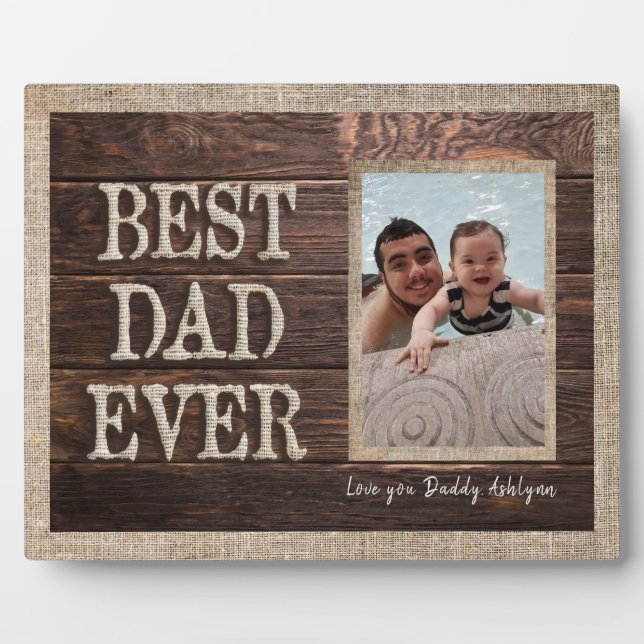 Plaque Photo Personnalisé Rustic Meilleur Papa Vous Aime Jamais (Devant)