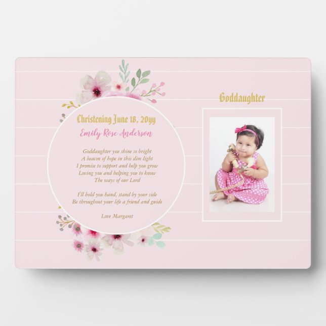 Plaque Photo Petite-fille POEM Christening PHOTO Fleurs roses (Devant)
