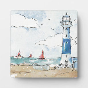 Plaque Photo Phare bleu et blanc