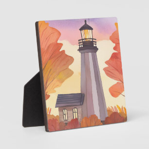 Plaque Photo Phare d'automne   Aquarelle de feuillage d'automne