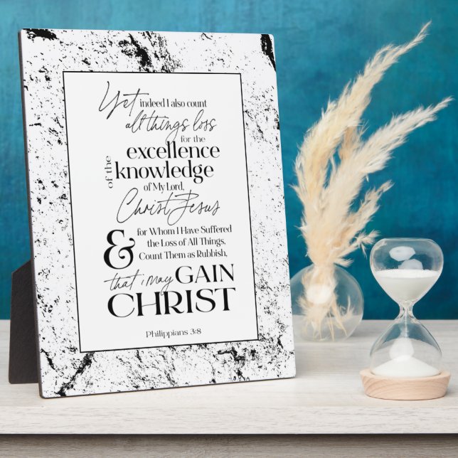 Plaque Photo Philippiens 3:8 "GAIN CHRIST" Écriture Tabletop (Côté)