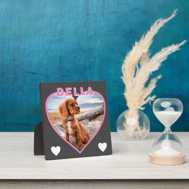 Plaque Photo Photo de chien et nom Coeur rose (Insitu)