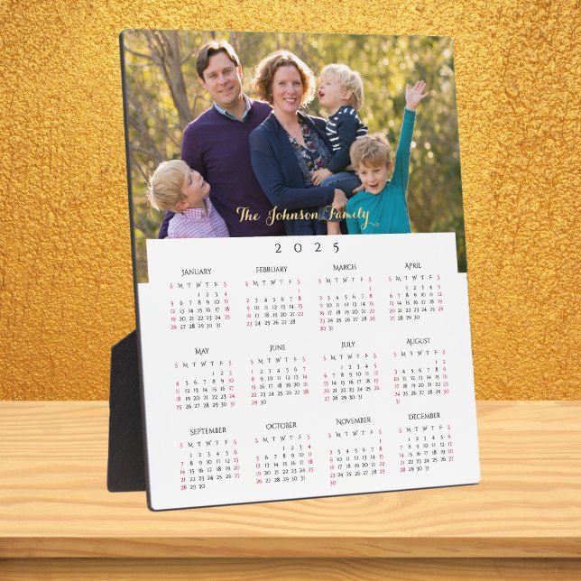 Plaque Photo Photo de famille personnalisée 2025 Calendrier ann (Personalized 2025 Family Photo Yearly Calendar Plaque)