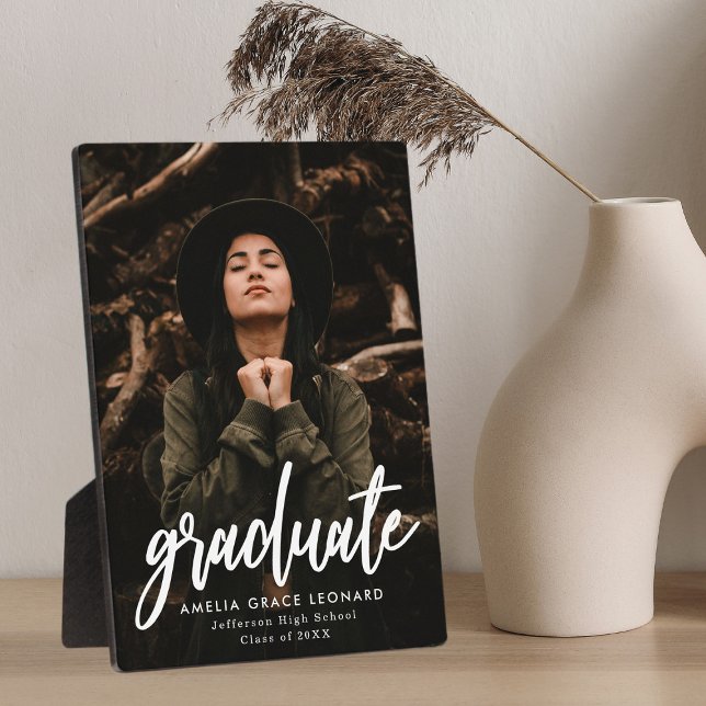 Plaque Photo Photo de Graduation de Script blanc moderne (Créateur téléchargé)