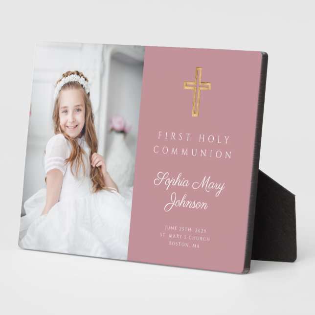 Plaque Photo Photo de la première communion rose moderne (Côté)