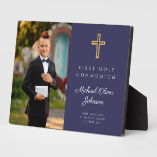 Plaque Photo Photo de première communion moderne garçon bleu