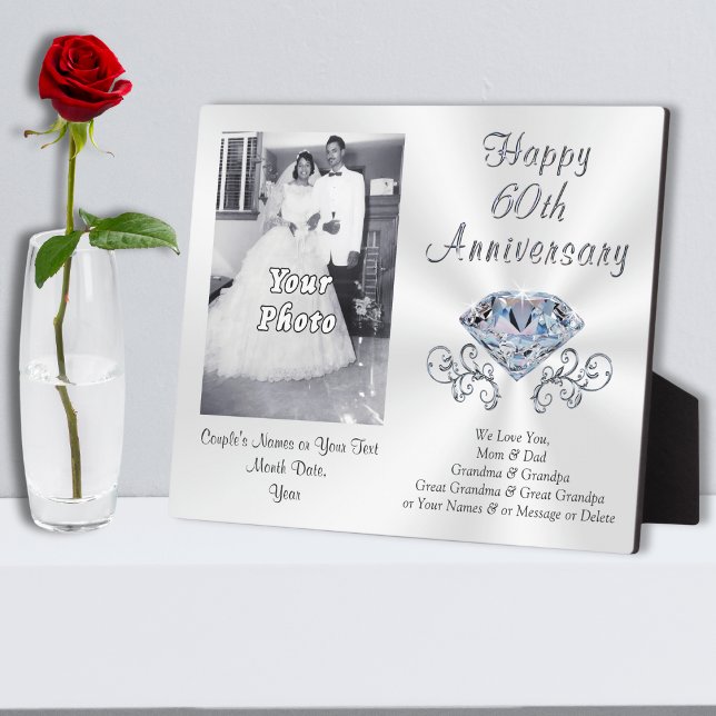 Plaque Photo Photo et idées cadeaux personnalisées du 60e anniv (What is traditional gift for 60th wedding anniversary. 60th anniversary plaque. )