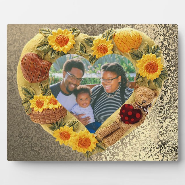 Plaque Photo Photo Famille Tournesols Ours Tête de Coeur Terre (Devant)