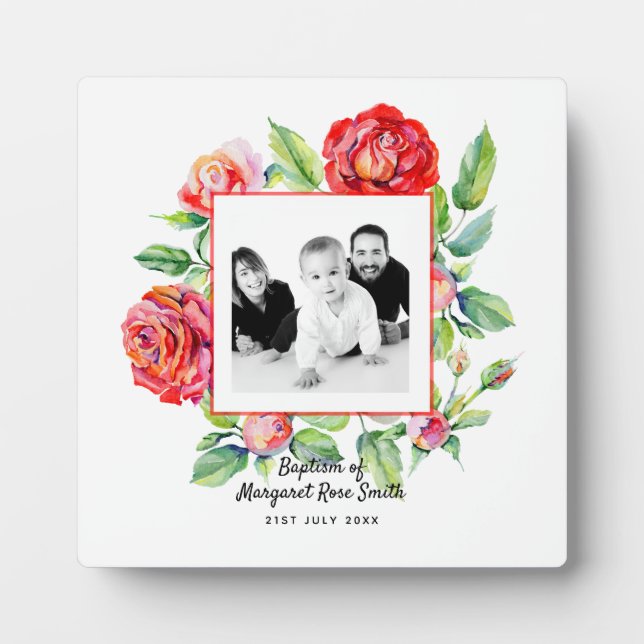 Plaque Photo Photo Parents BAPTISM Keepsaké cadeau - Roses roug (Devant)