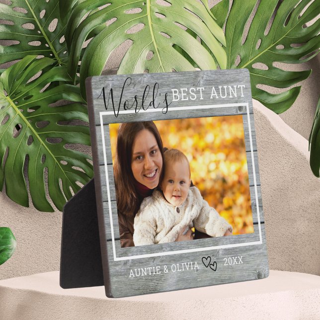 Plaque Photo Photo personnalisée de la meilleure tante au monde (World's Best Aunt Custom Photo Rustic Gray Wood Plaque
)