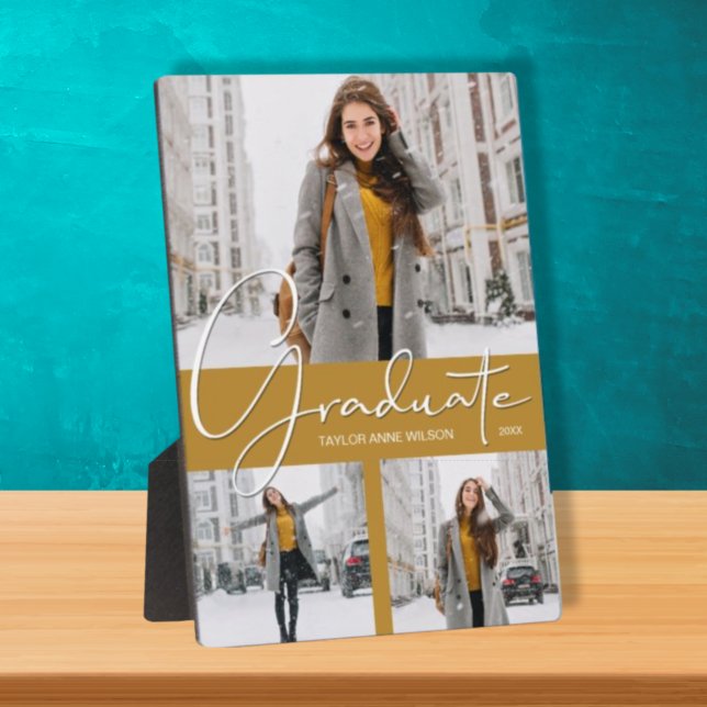 Plaque Photo Photo Trio Collage sur l'or Graduation (Créateur téléchargé)