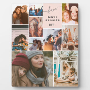Plaque Photo Pink Best friends bff script 10 photo collage grid
