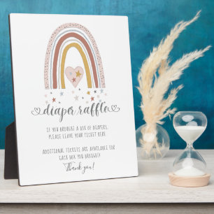 Plaque Photo Pink Moderne Arc-en-Ciel Étoiles Diaper Raffle Sig