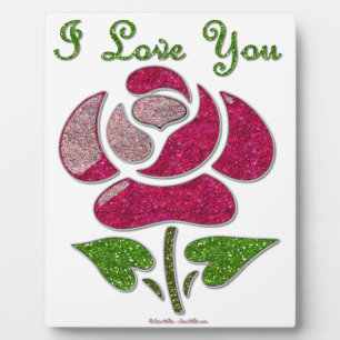 Plaque Photo Pink Stencil Rose I Love You