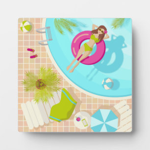 Plaque Photo Piscine fille en bikini plage d'été