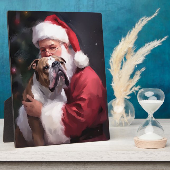 Plaque Photo Pitbull avec Noël Festif du Père Noël (Côté)