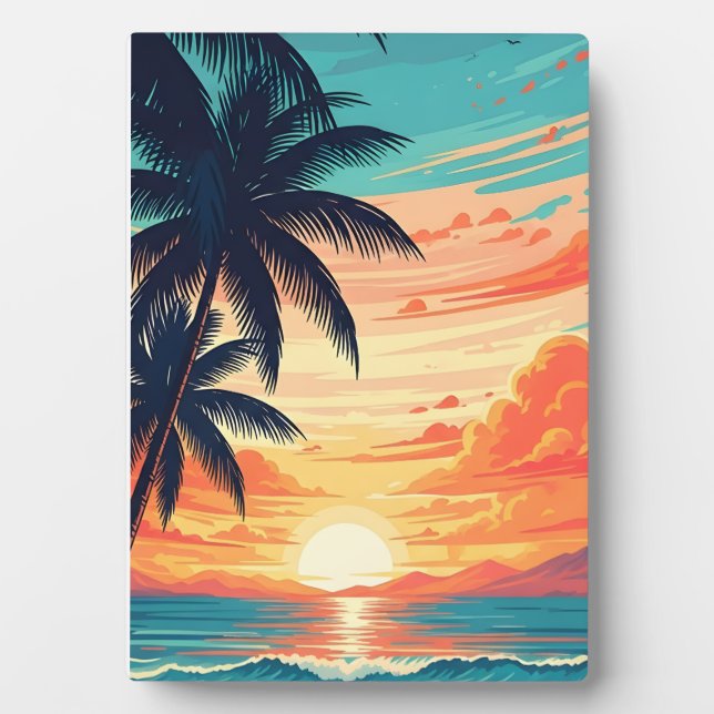 Plaque Photo Plage Sunset Vibes Retro (Devant)