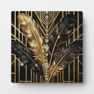 Plaque Photo Plumes Art Déco noir or