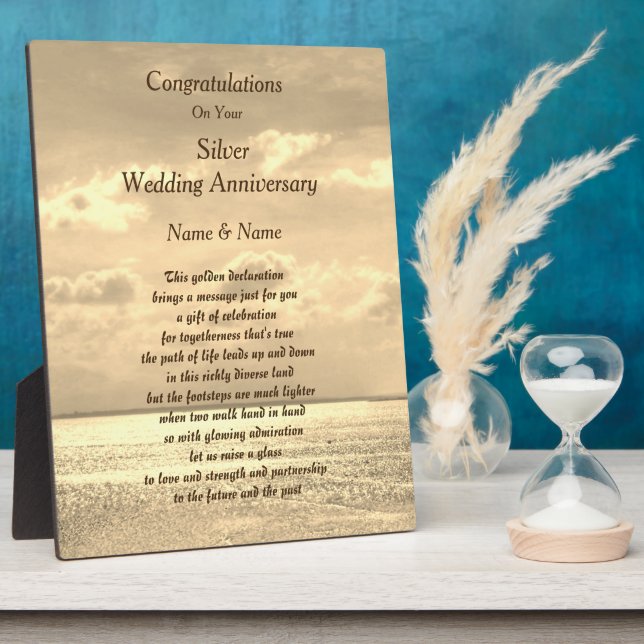 Plaque Photo Poème d'anniversaire du Mariage d'argent personnal (Côté)
