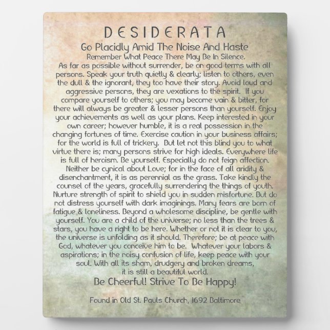 Plaque Photo Poème de Desiderata dans la forêt Abstraite du dés (Devant)