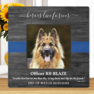 Plaque Photo Police Dog Memorial K9 Officier Héros Vivent Pour 