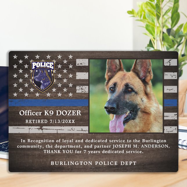 Plaque Photo Police K9 Chien Agent d'application de la loi Retr (Créateur téléchargé)