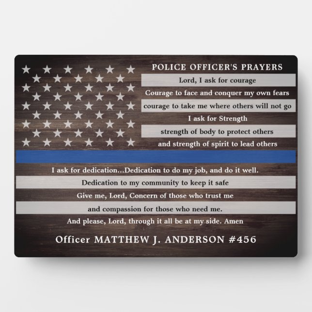 Plaque Photo Policiers Rustiques Prier Cadeau Mince Ligne Bleue (Devant)