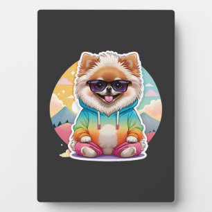 Plaque Photo Pomeranian cool en sweat à capuche arc-en-ciel