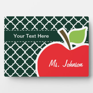 Plaque Photo Pomme sur Quatrefoil vert foncé