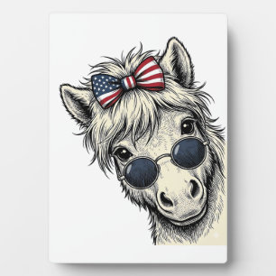 Plaque Photo Poney Patriotique Avec Lunettes De Soleil Vintage 