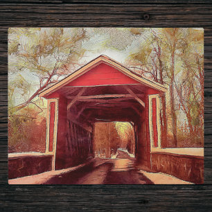 Plaque Photo Pont couvert des Ashland rouges dans le Delaware