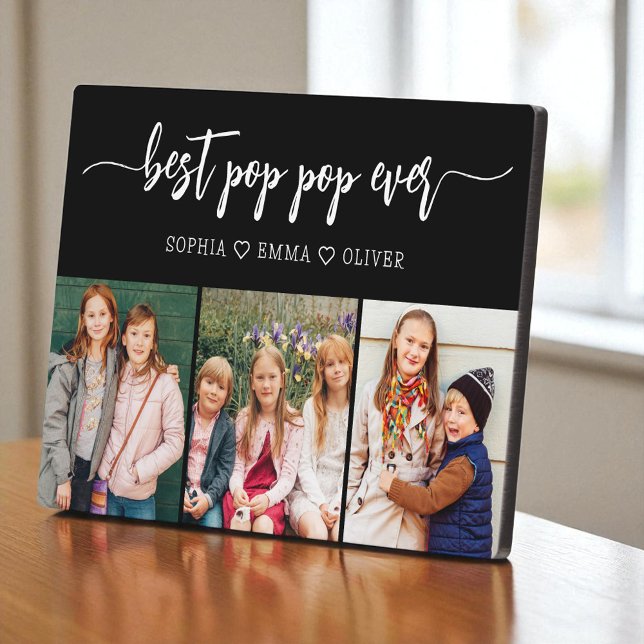 Plaque Photo Pop Pop Best Grandpa Grandchildren Photo Collage (Créateur téléchargé)