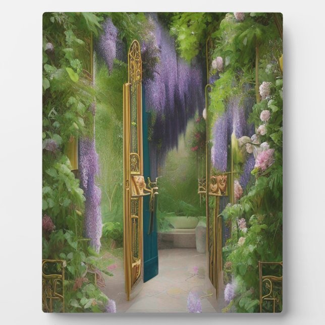 Plaque Photo Porte de jardin et Wisteria (Devant)