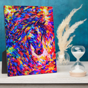 Plaque Photo Portrait Abstrait Coloré de Cheval Impasto