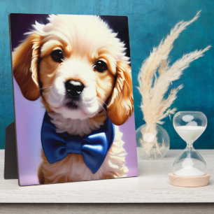 Plaque Photo Portrait de chiot mignon et duveteux avec nœud pap