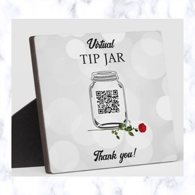 Plaque Photo Pot à pourboire et rose avec code QR modifiable (Créateur téléchargé)