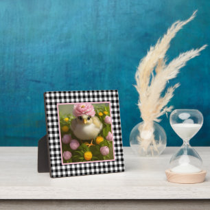 Plaque Photo Poussins Mignons et Fleurs de Pâques sur Table