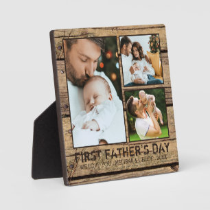 Plaque Photo PREMIER FATHERS DAY Collage photo 3 en bois rustiq