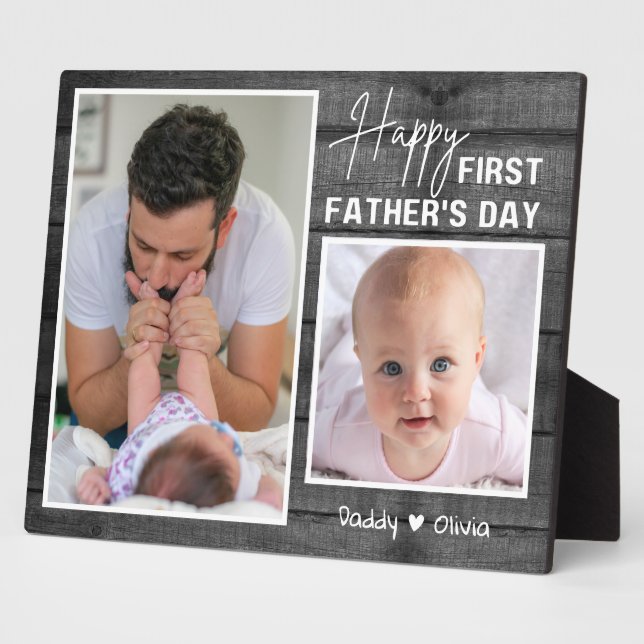 Plaque Photo Première Fête des pères Nouveau Papa Noir Bois 2 P (Côté)