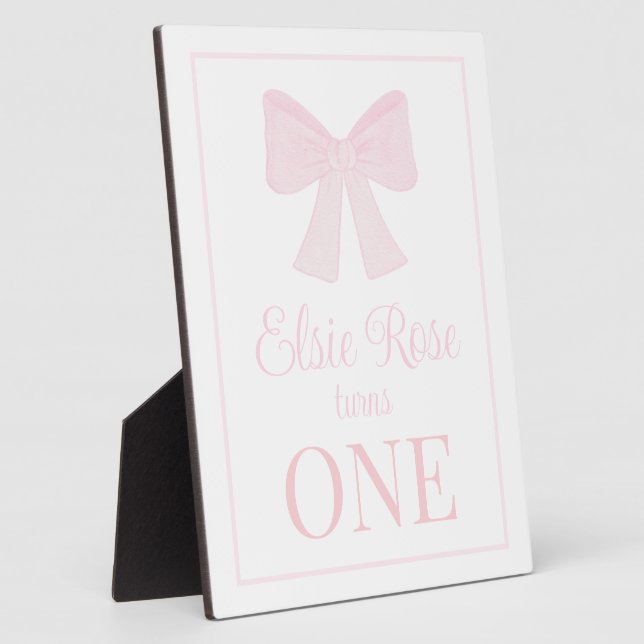 Plaque Photo Preppy Pink Bow Grandmillennial Premier anniversai (Côté)