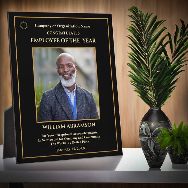 Plaque Photo Prix de l'employé de l'année Photo Gold Personnali (Employee Of The Year Photo Gold Personalize Award Plaque for your deserving employees or volunteers.)