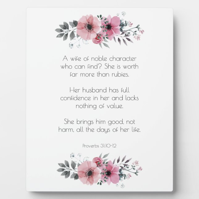 Plaque Photo Proverbes 31 Versets de la Bible avec fleurs (Devant)