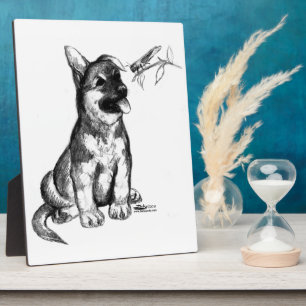 Plaque Photo Puppy and Grasshopper