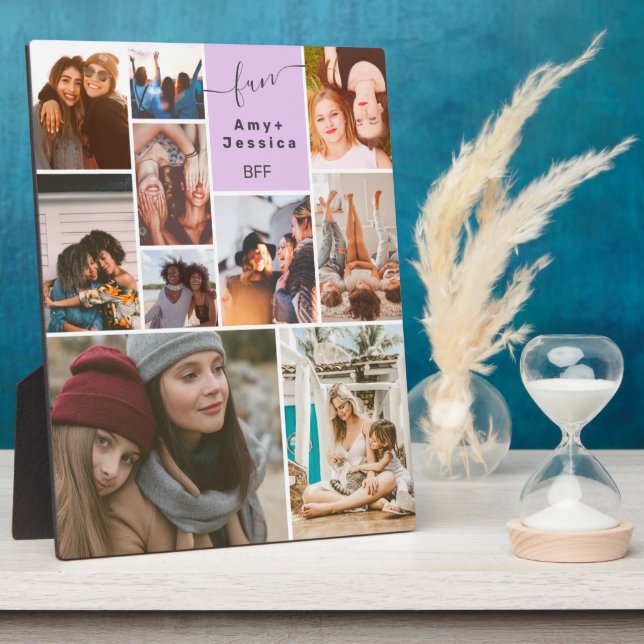 Plaque Photo Purple Best friends bff script 10 photo collage (Côté)