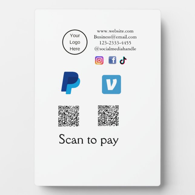 Plaque Photo Q R code PayPal venmo scanner payer ajouter médias (Devant)