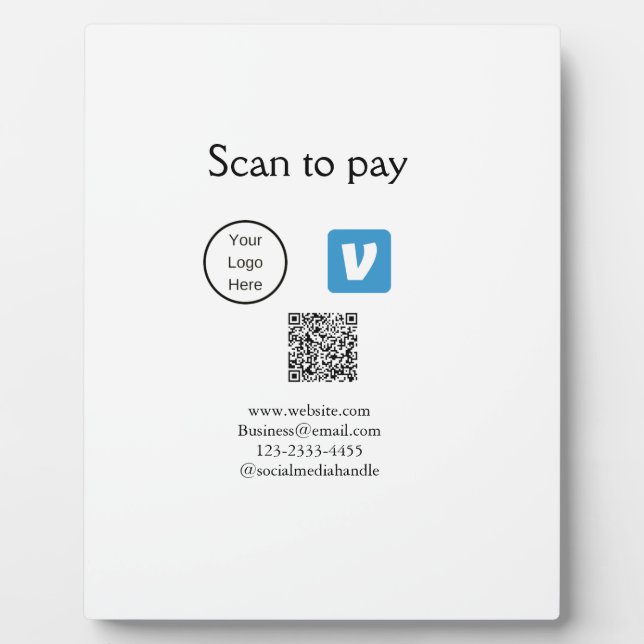 Plaque Photo Q R code venmo scanner pour payer ajouter le logo  (Devant)