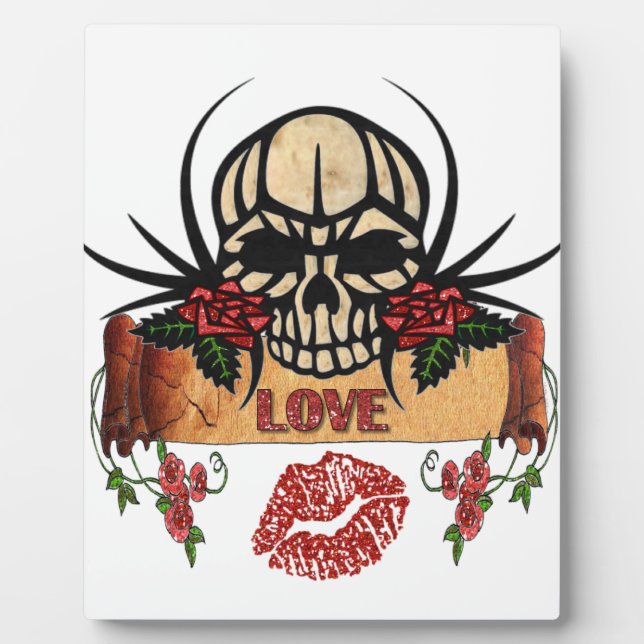 Plaque Photo RAB Rockabilly Crâne Roses Love Lipstick (Devant)