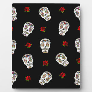 Plaque Photo RAB Rockabilly Sugar Skulls Roses sur fond noir